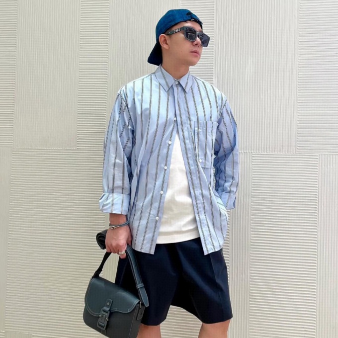 dior 3d pocket embroidery striped shirt